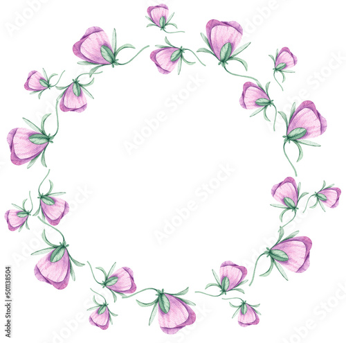 Watercolor wreath of pansies on a white background