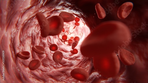 rote Blutkörperchen in Ader - Thema Blutkreislauf oder Blutkrebs