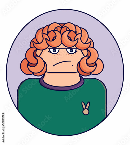 Woman facial expression. Emotion vector flat illustration of cute girl with red hair