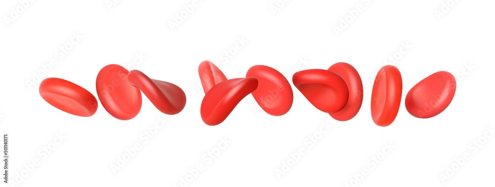 3d render flow red blood cells iron on white background. Realistic medical vector illustration. 3d render flow red blood cells iron on white background. Realistic medical vector illustration.