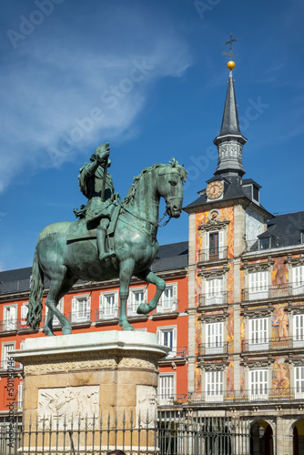 Equestrial statue of King Philip III on Plaza Mayor in Madrid, Spain