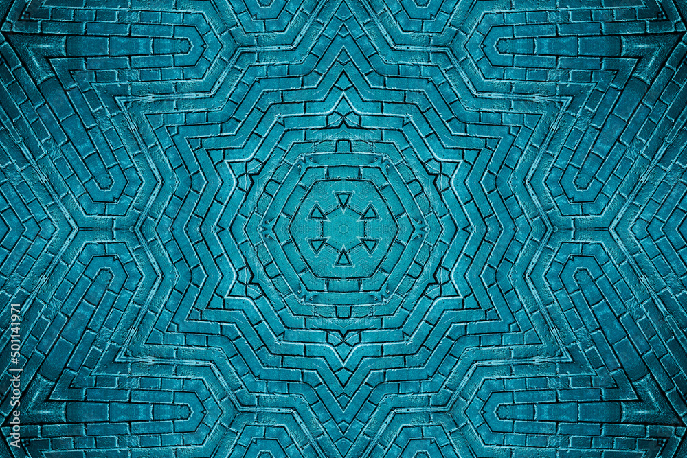 Abstract blue painted brick wall background. kaleidoscope effect Abstract blue painted brick wall background. kaleidoscope effect