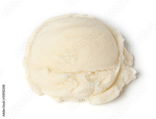 Vanilla ice cream scoop on white background