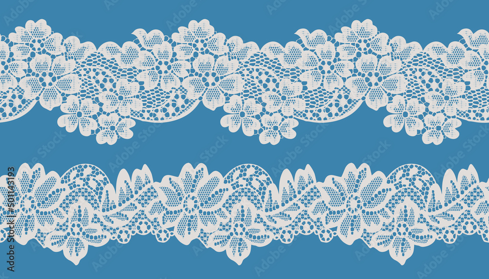 Set of lace trims. Big and small flowers. - obrazy, fototapety, plakaty 