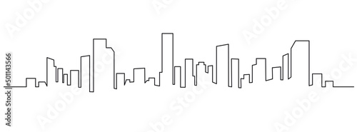 Billede på lærred Modern cityscape continuous one line vector drawing