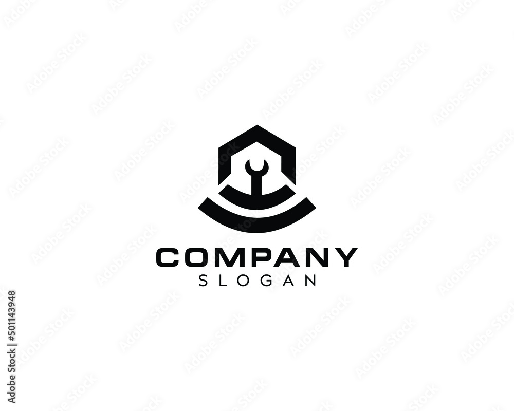 Abstract home construction spanner vector logo design Abstract home construction spanner vector logo design