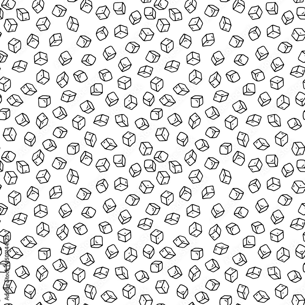 Vector seamless pattern with hand drawn ice cubes randomly placed on blue background. Simple funny repeatable backdrop.