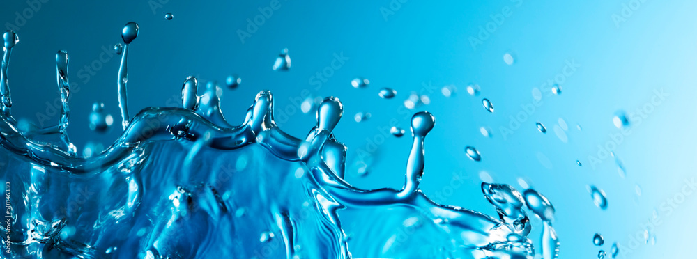 Abstract Splash of Water on a Blue Background - obrazy, fototapety, plakaty 