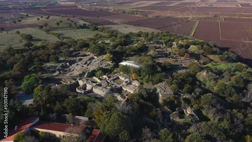 Ruins of the ancient city of Troy. Turkey, Canakkale. Aerovideo photo