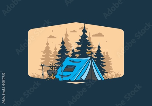 Camping and cooking in nature illustration