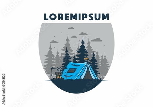 Camping and cooking in nature illustration