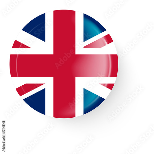 Round UK flag. Pin button. Pin brooch icon, sticker.