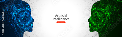 Artificial Intelligence. Technical background with a silhouette of a man. Big data concept. Machine cyber mind.