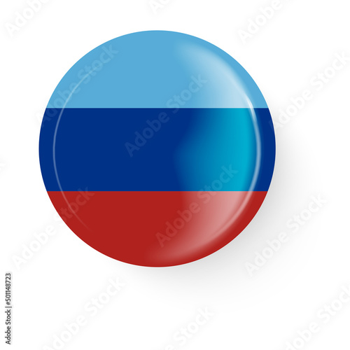 Round flag of the Lugansk Peoples Republic. Pin button. Pin brooch icon, sticker. 3D vector style.