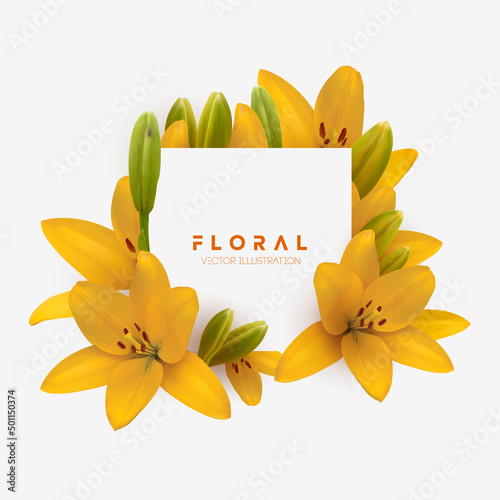 Yellow lily flower bouquet isolated. Vector illustration of yellow lilies isolated on white background.