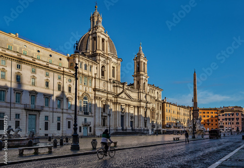 Piazza Navona and Church of Saint Agnes at the Circus Agonalis in morning time. Rome, Italy © leventina