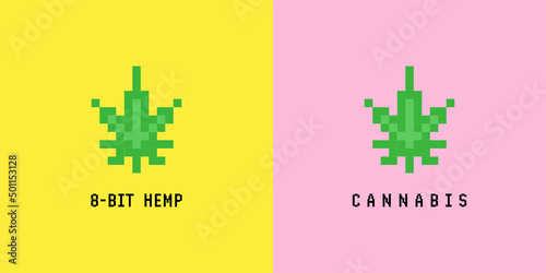 8 bit pixel hemp cannabis leaf illustration