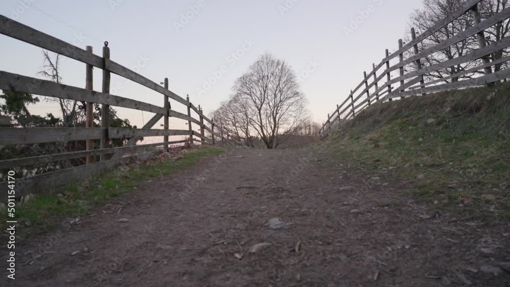 Old trail between the fences. Rural landscape Old trail between the fences. Rural landscape