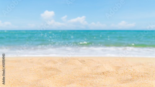 Beach sand seaside blue sea and sky on daylight in summer season well editing display products and text present on free space