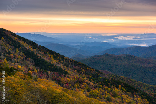 Scenic autumn landscape, Morning light, Blue Ridge Mountains, North Carolina