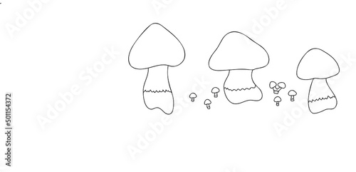 Mushrooms painted in white on black, intended for printing postcards