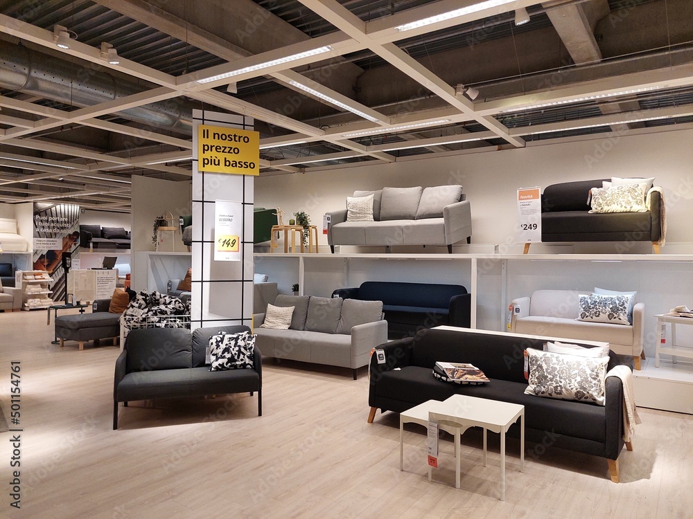 Interior view of IKEA store in Italy. Ikea is the world's largest