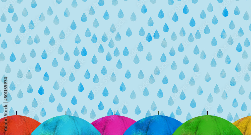 雨の日のカラフルな傘 3 - obrazy, fototapety, plakaty 