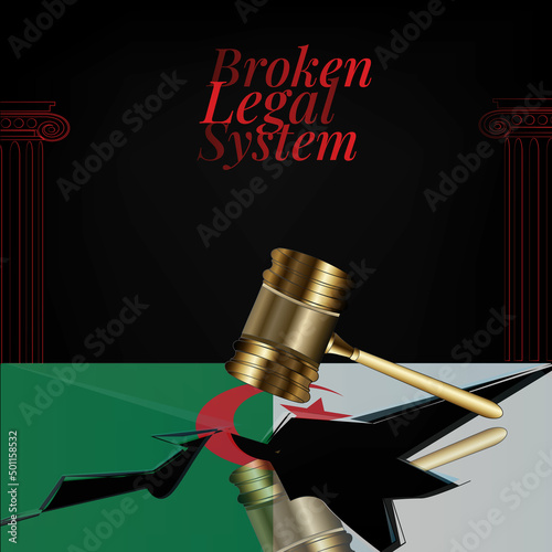 Algeria's broken legal system concept art.Flag of Algeria and a gavel