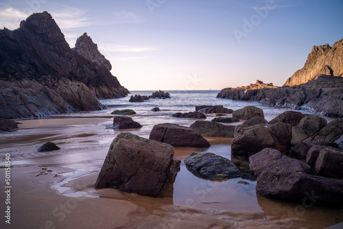 sunset in the beach of Laga, basque country © urdialex