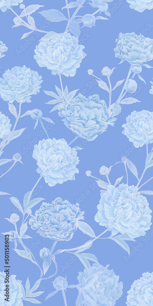 custom made wallpaper toronto digitalseamless pattern with delicate light airy blue lush peonies. Loved by all flowers of peonies in a new reading in heavenly gentle pastel tones. Beautiful elegant design for fabric