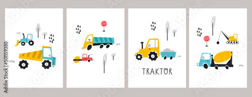 Set with building equipment. Kids print. Vector hand drawn illustration.