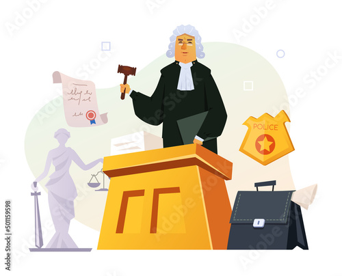 Judge pronounces judgment - modern colored vector poster