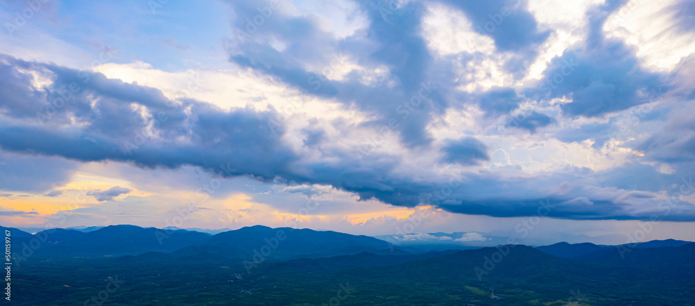  Panorama sky and cloud white and orange clouds, Beautiful sunset sky for Nature backgrounds of landscape panoramic photo 