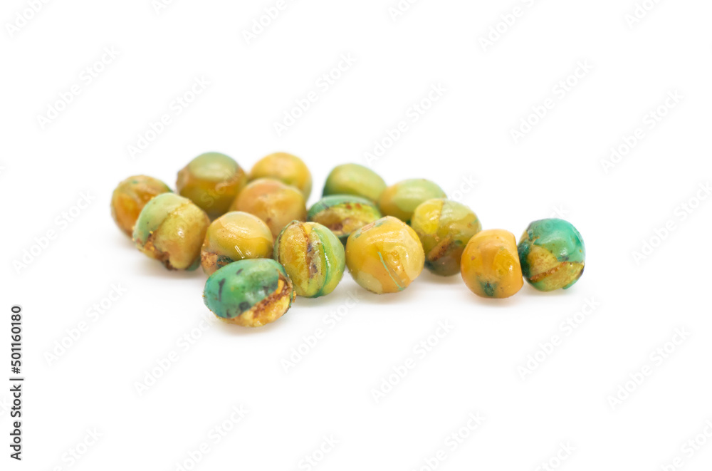 Green peas roasted isolated on white background Green peas roasted isolated on white background