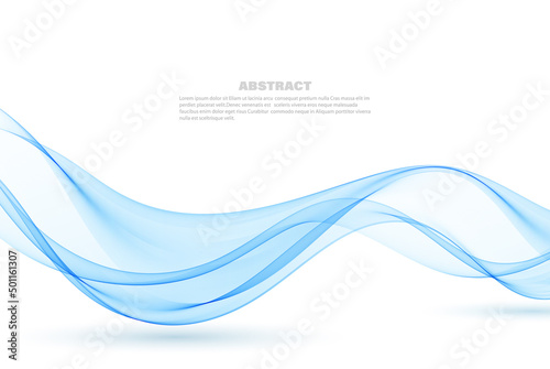 Illustration of blue flow wavy curve movement. Smoky wave design. Vector lines.