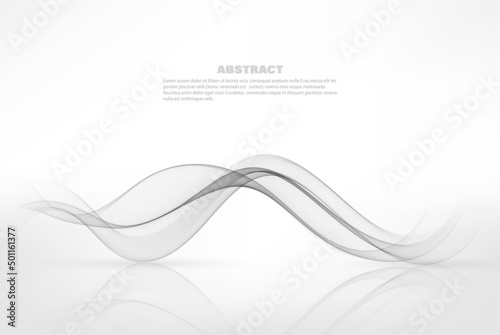 Abstract gray wavy background Flow of transparent gray smoky wave. Abstract wave background. © lesikvit
