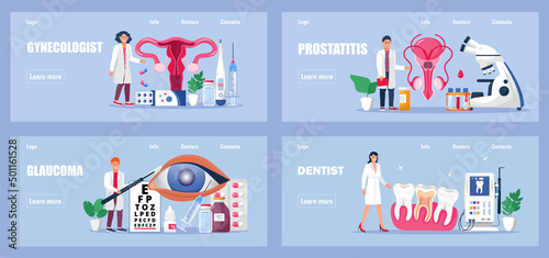 Gynecologist, dentist, optometrist, andrologist vector concept for medical websites, homepages.