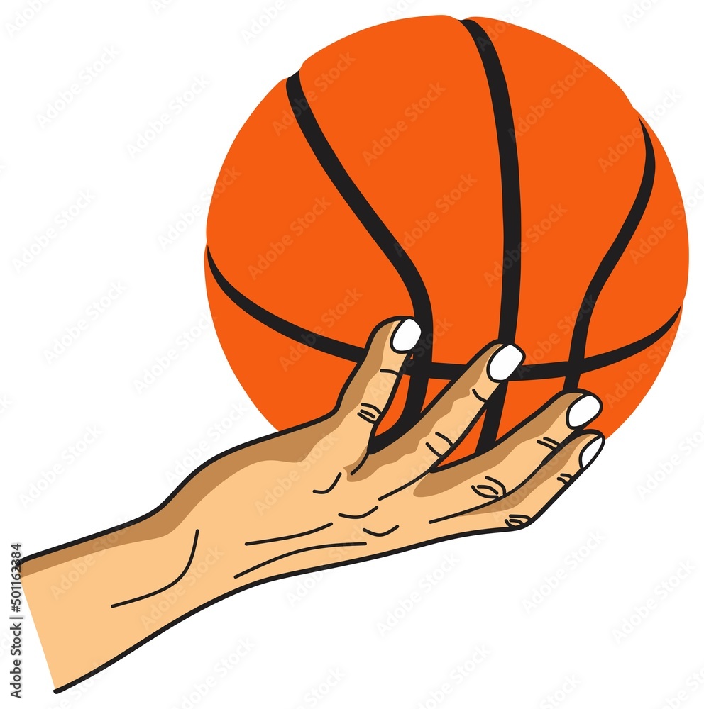 human hand holding basketball vector drawing isolated white background  sport logo sign flat design concept something ball drawn object  illustration cartoon sticker icon player hoop net basket action  Stock-Vektorgrafik | Adobe Stock