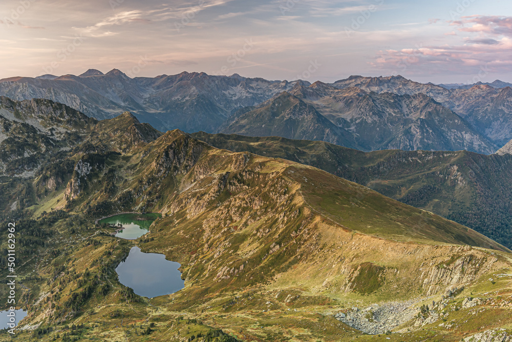 View of the mountains in the morning (Lakes of Rabassoles, French Pyrenees Mountains)