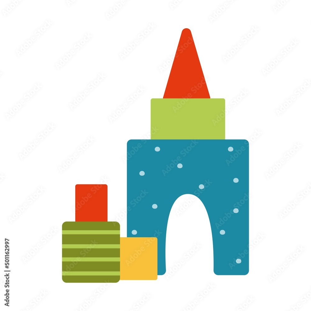 Fototapeta premium Bright colored children cubes on a white isolated background. Bricks children's building tower, castle, house. Vector illustration.