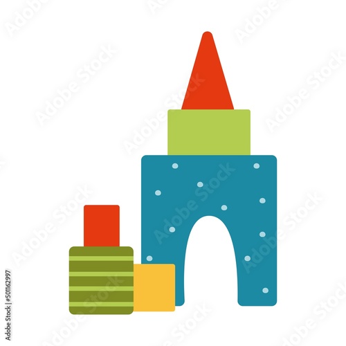 Bright colored children cubes on a white isolated background. Bricks children's building tower, castle, house. Vector illustration.