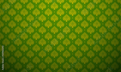 Luxury Thai pattern green and gold theme background vector illustration. Lai Thai element pattern.