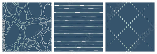 Modern masculine seamless pattern set. Abstract green shapes with light gradient on navy background. Vector graphic design for gift wrapping or product packaging. 