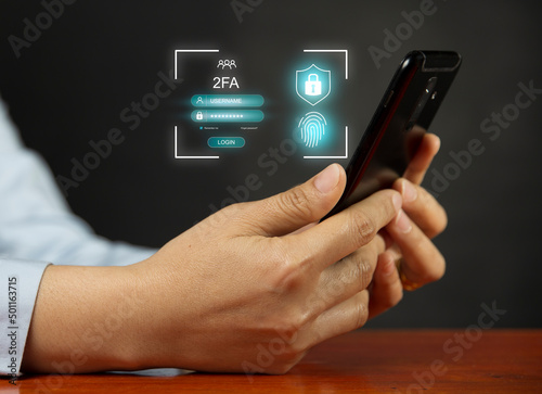 Two-factor authentication concept Privacy, data protection and cybersecurity. 2FA increases the security of your account.