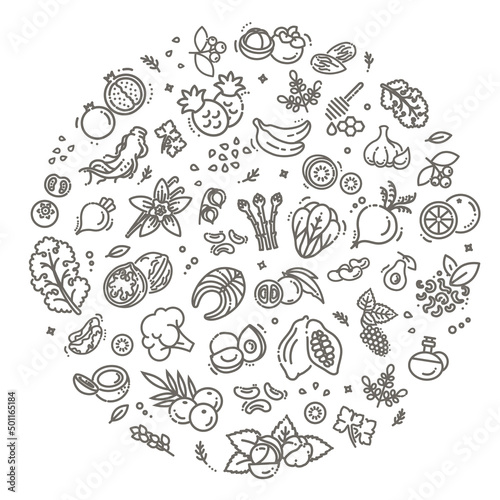 Superfoods illustration. Organic superfoods