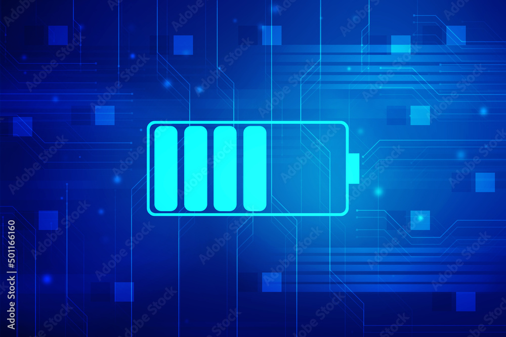 2d rendering Electrical energy and power supply source concept, accumulator battery with charging level indicator