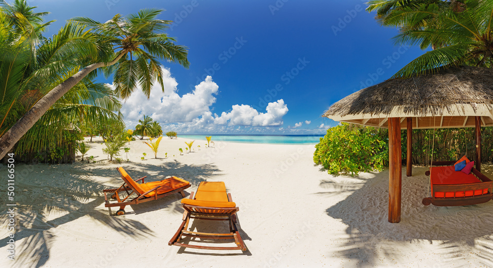 relaxing on the beach overlooking the sea in Maldives