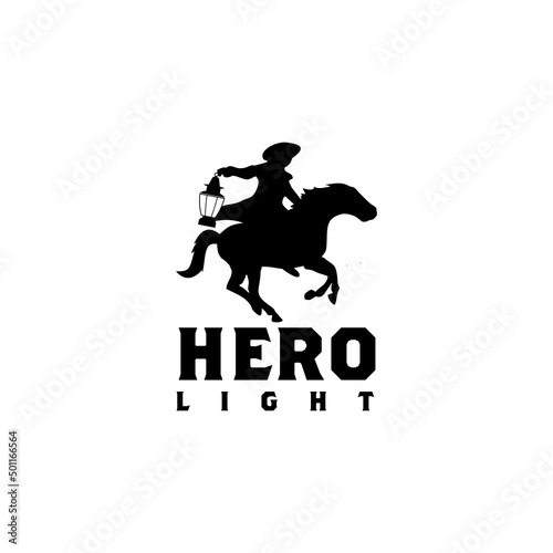 Hero light lantern with riding horse logo design