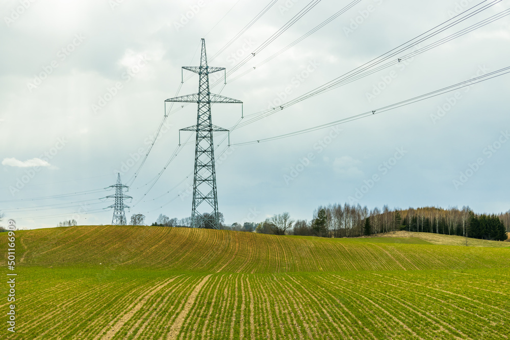 High voltage electricity pylons and power lines