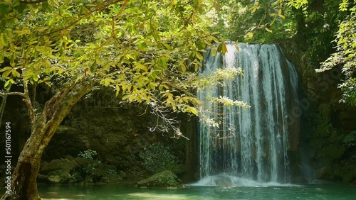 Beautiful waterfall and emerald pool in tropical rain forest in Thailand..